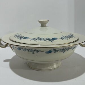 CLINTON by HAVILAND Blue & White Vegetable/Soup Serving Bowl with Floral Design